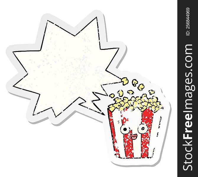 Cartoon Popcorn And Speech Bubble Distressed Sticker