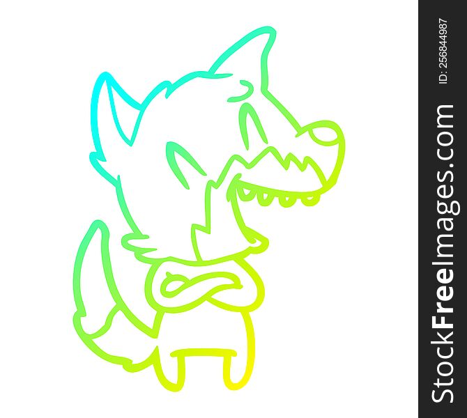 Cold Gradient Line Drawing Laughing Fox Cartoon