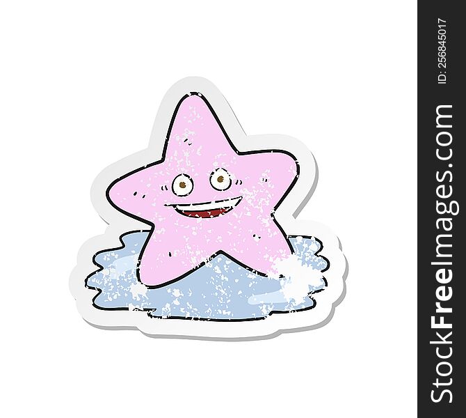 Retro Distressed Sticker Of A Cartoon Starfish