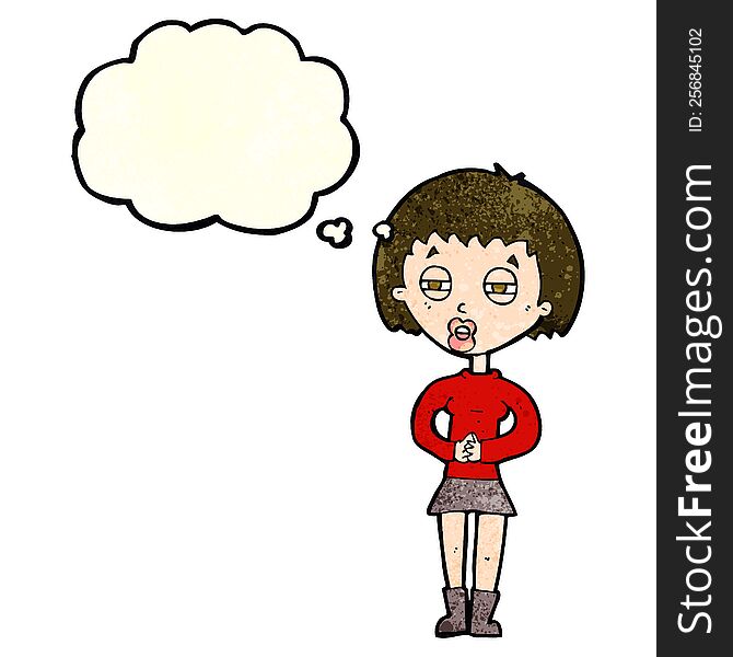 Cartoon Suspicious Girl With Thought Bubble