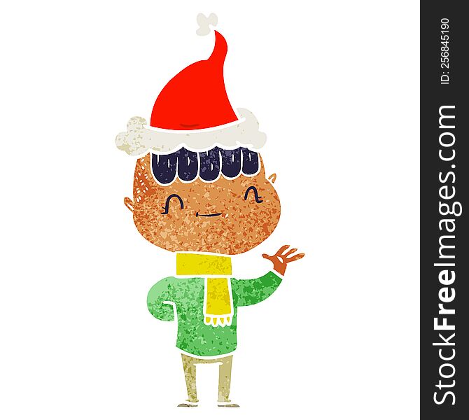 Retro Cartoon Of A Friendly Boy Wearing Santa Hat
