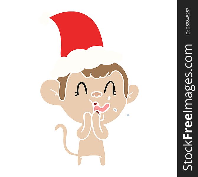 Crazy Flat Color Illustration Of A Monkey Wearing Santa Hat