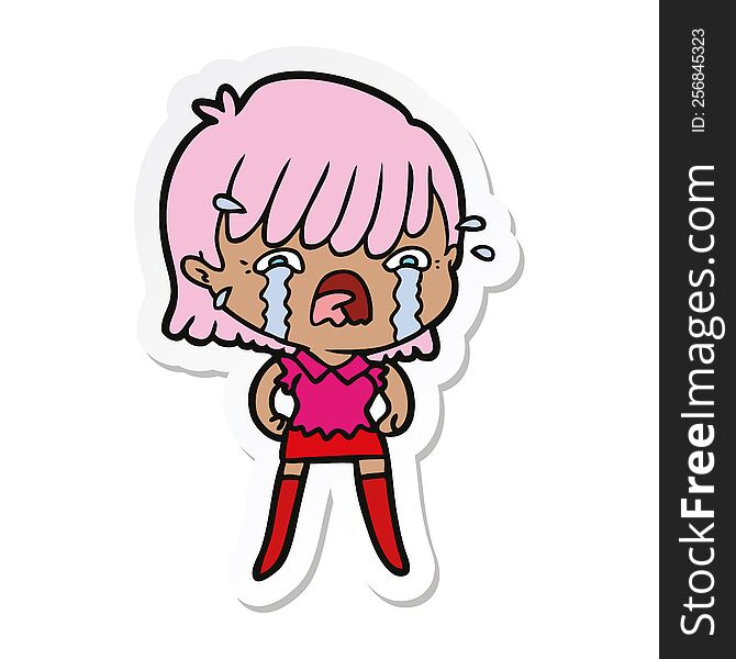 Sticker Of A Cartoon Girl Crying