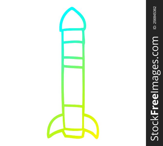 cold gradient line drawing of a cartoon tall rocket