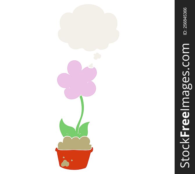 Cute Cartoon Flower And Thought Bubble In Retro Style