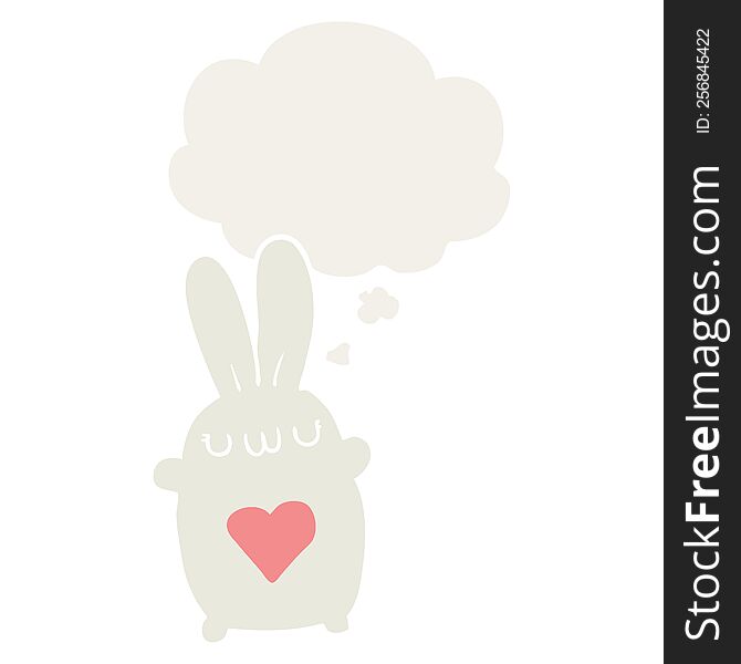 Cute Cartoon Rabbit With Love Heart And Thought Bubble In Retro Style