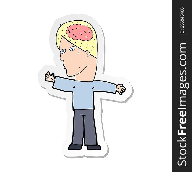 Sticker Of A Cartoon Man With Brain
