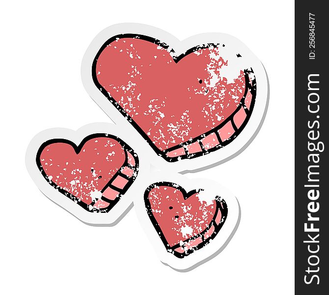 distressed sticker of a cartoon love hearts