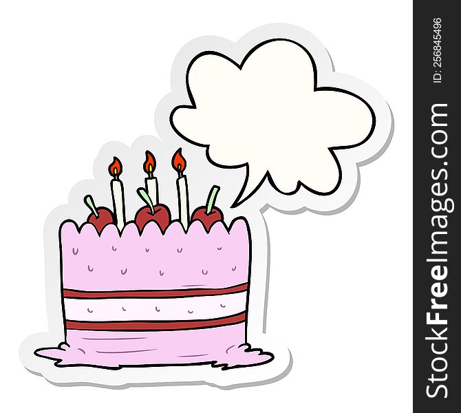 Cartoon Birthday Cake And Speech Bubble Sticker