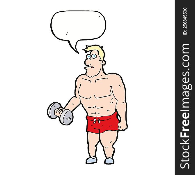 Cartoon Man Lifting Weights With Speech Bubble