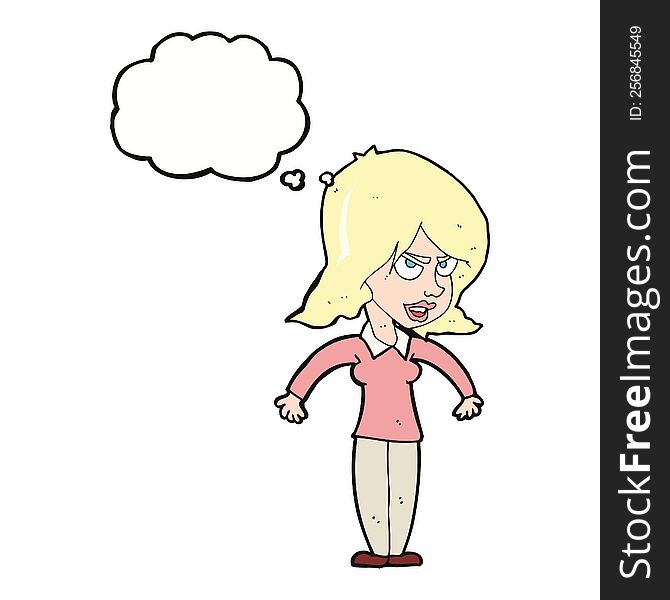 cartoon mean woman with thought bubble