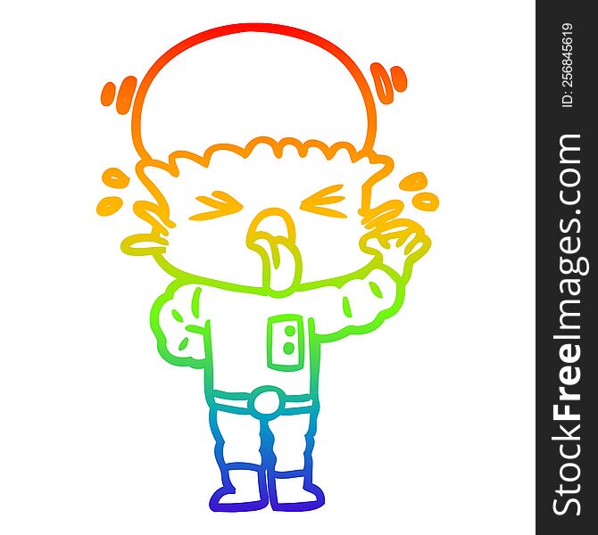 Rainbow Gradient Line Drawing Disgusted Cartoon Alien