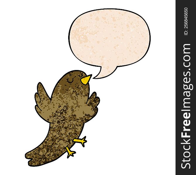 Cartoon Bird And Speech Bubble In Retro Texture Style