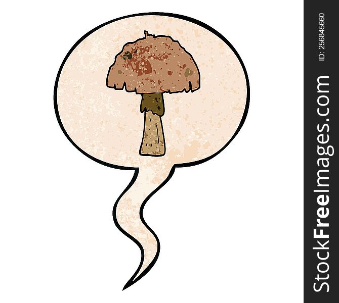 Cartoon Mushroom And Speech Bubble In Retro Texture Style