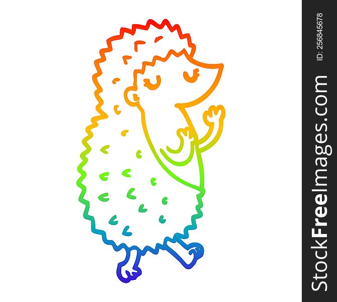 Rainbow Gradient Line Drawing Cartoon Hedgehog
