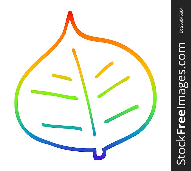 rainbow gradient line drawing of a cartoon leaf