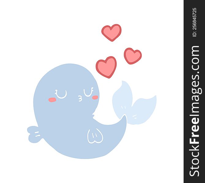 cute flat color style cartoon whale in love