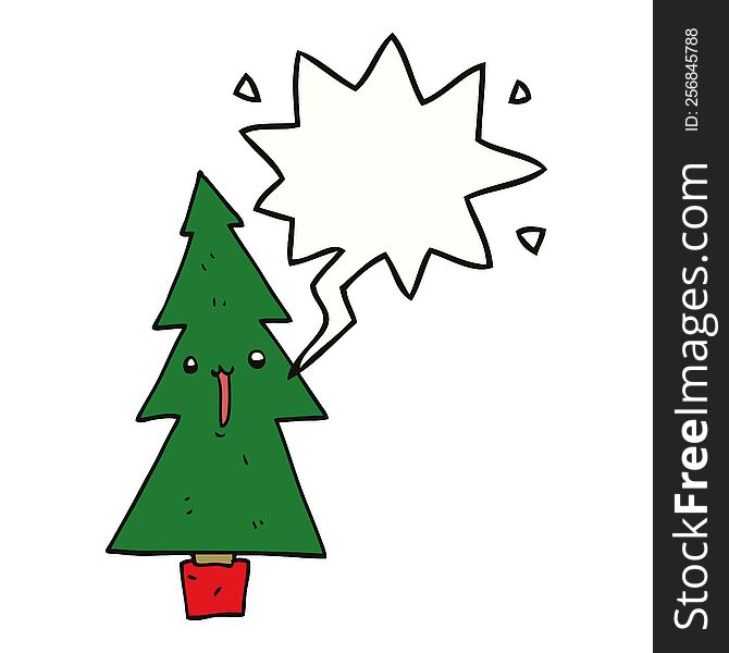 Cartoon Christmas Tree And Speech Bubble