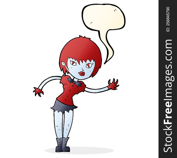 cartoon vampire girl welcoming with speech bubble