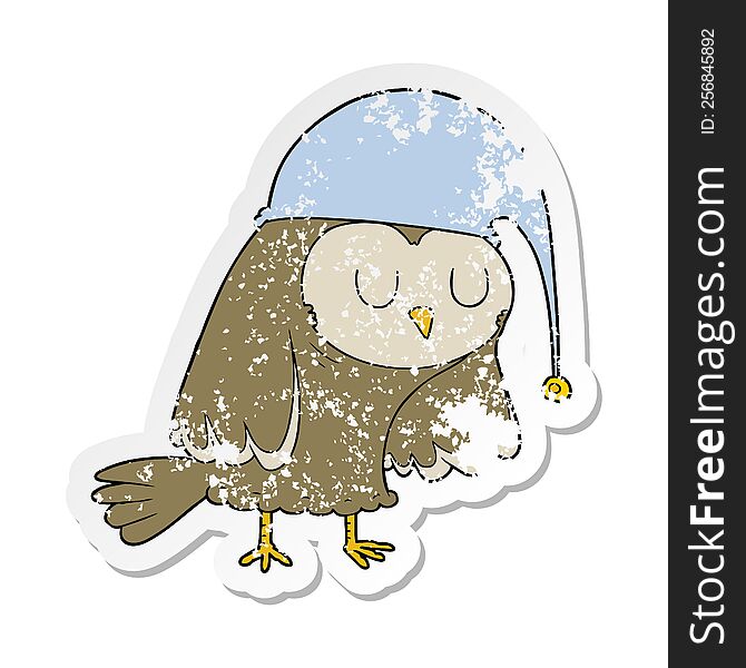 Distressed Sticker Of A Cartoon Owl Sleeping