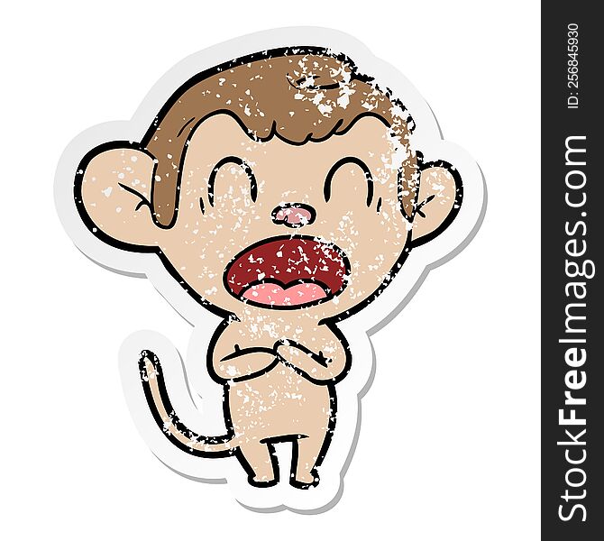 distressed sticker of a yawning cartoon monkey