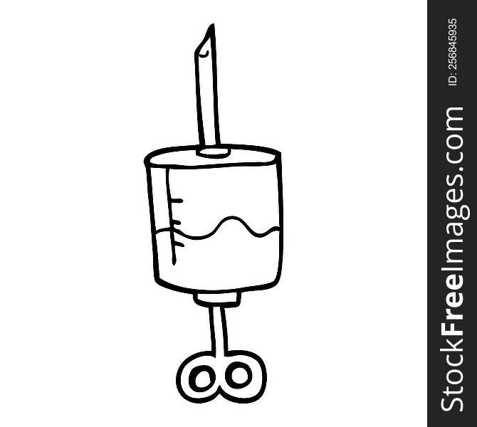 line drawing cartoon of blood filled syringe