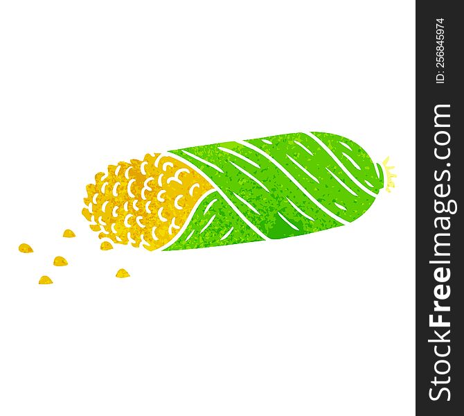 Retro Cartoon Doodle Of Fresh Corn On The Cob