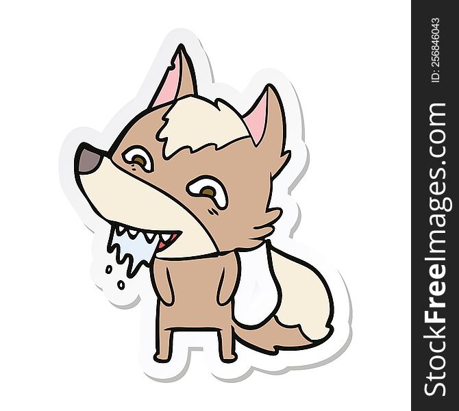 Sticker Of A Cartoon Hungry Wolf