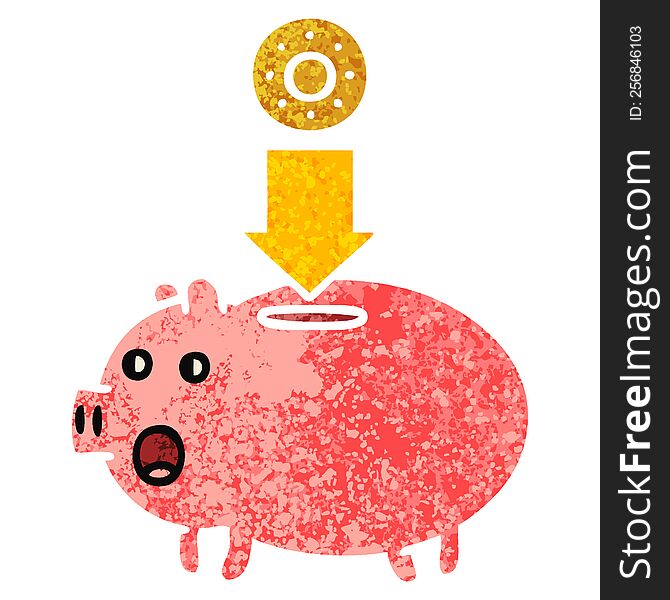 retro illustration style cartoon of a piggy bank