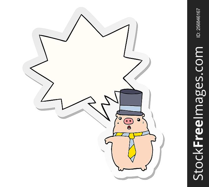 Cartoon Business Pig And Speech Bubble Sticker