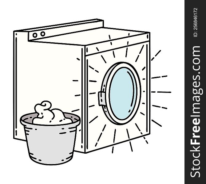 illustration of a traditional tattoo style washing machine