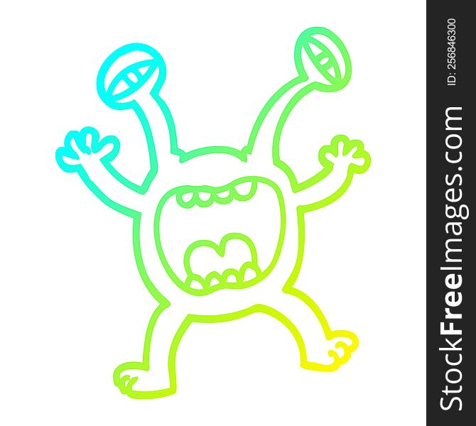 cold gradient line drawing of a cartoon monster