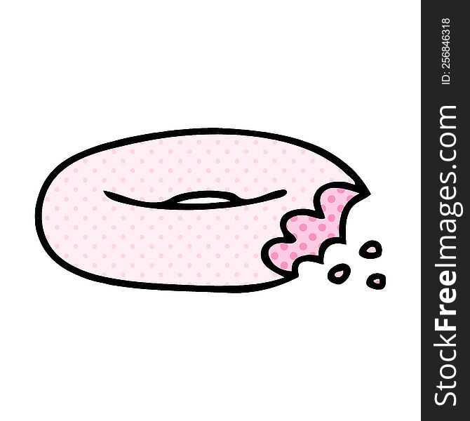 Quirky Comic Book Style Cartoon Bitten Donut
