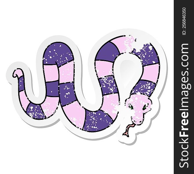 Distressed Sticker Of A Quirky Hand Drawn Cartoon Snake