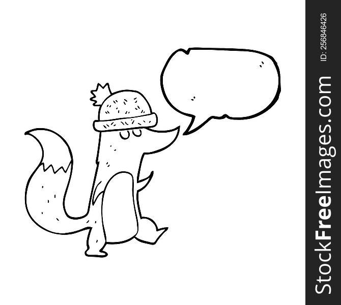 Speech Bubble Cartoon Little Wolf Wearing Hat