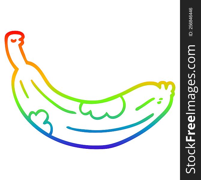 rainbow gradient line drawing of a cartoon rotten banana