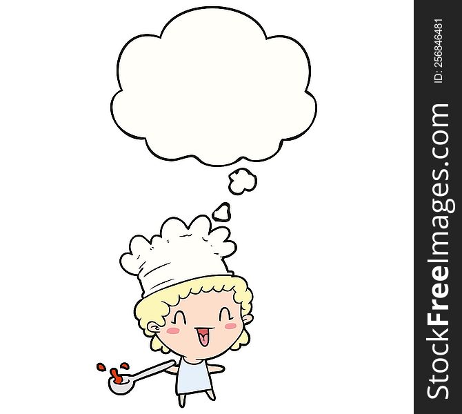 cartoon chef with thought bubble. cartoon chef with thought bubble