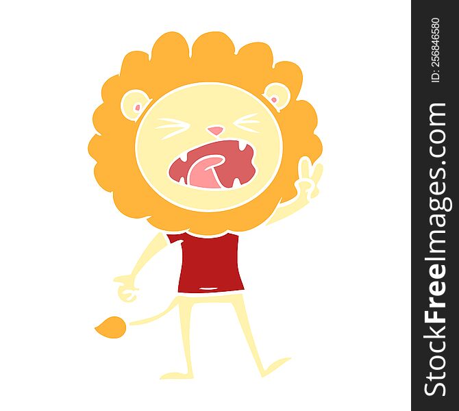 flat color style cartoon lion giving peac sign