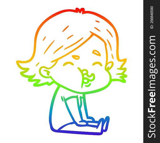 rainbow gradient line drawing of a cartoon girl pulling face