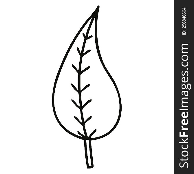 line drawing cartoon of a green leaf