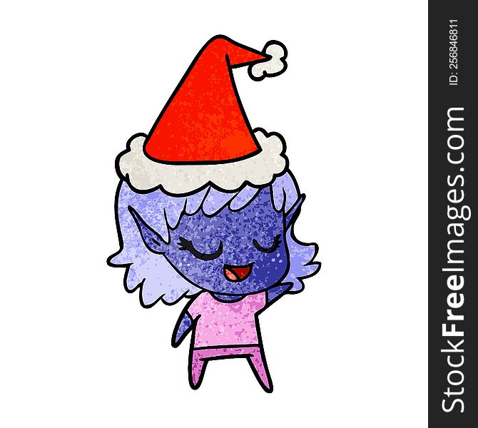 Happy Textured Cartoon Of A Elf Girl Wearing Santa Hat