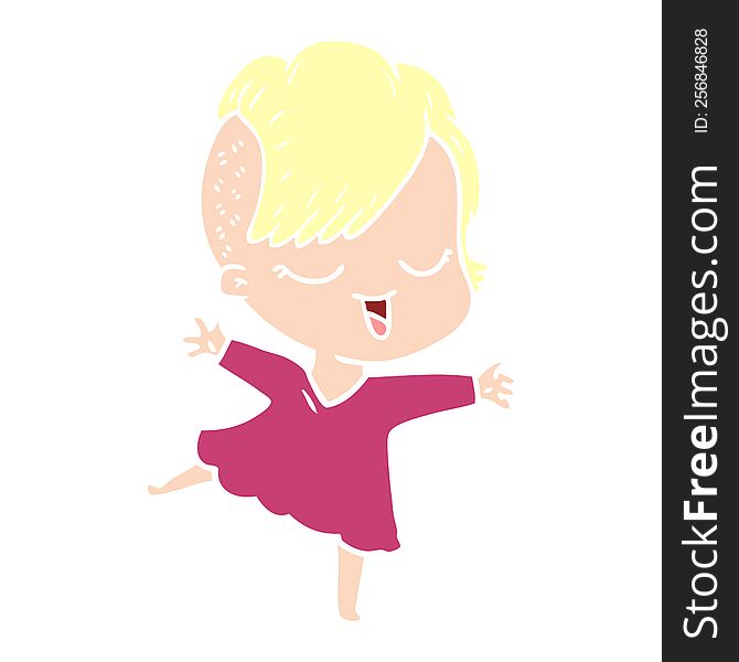 happy flat color style cartoon girl dancing