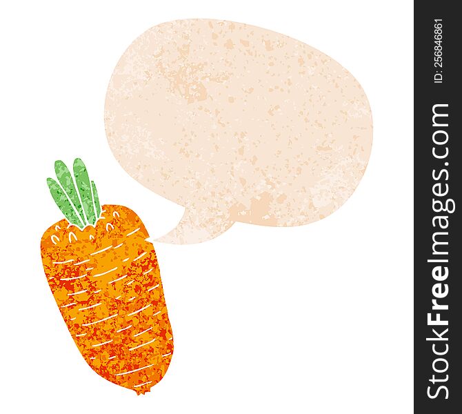 Cartoon Vegetable And Speech Bubble In Retro Textured Style