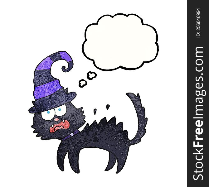 freehand drawn thought bubble textured cartoon scared black cat
