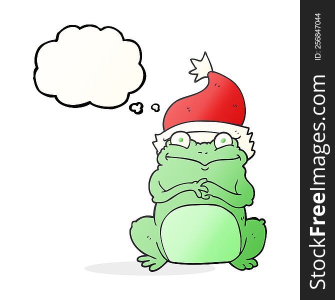 Thought Bubble Cartoon Frog Wearing Christmas Hat