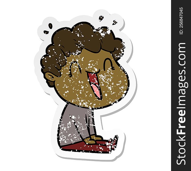 Distressed Sticker Of A Cartoon Happy Man Laughing