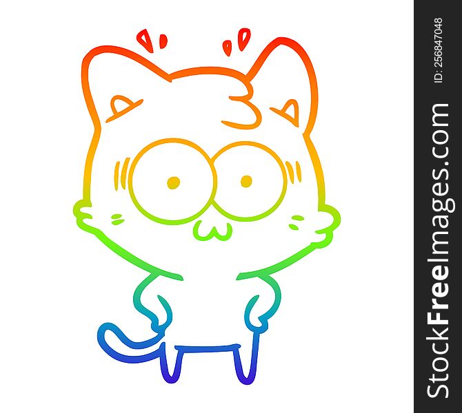 Rainbow Gradient Line Drawing Cartoon Surprised Cat