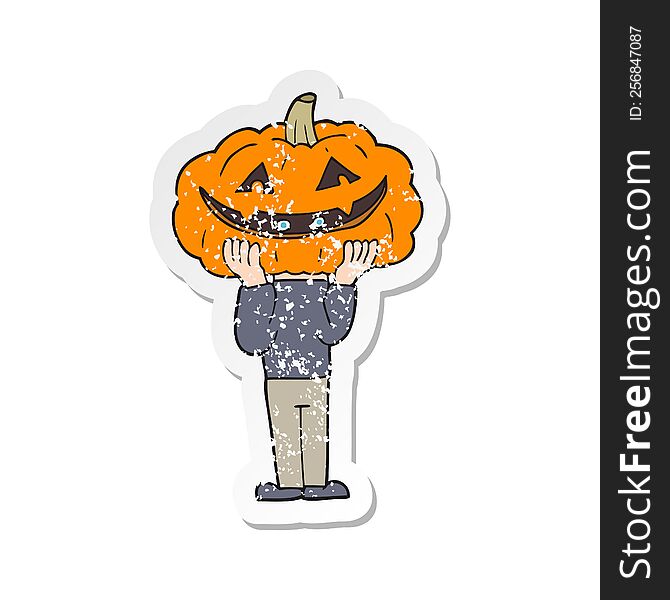 retro distressed sticker of a cartoon pumpkin head halloween costume