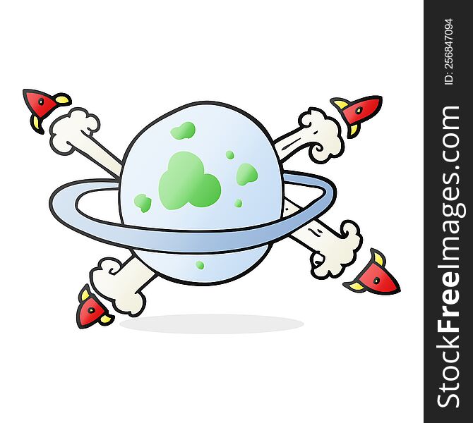 Cartoon Rockets Leaving A Planet