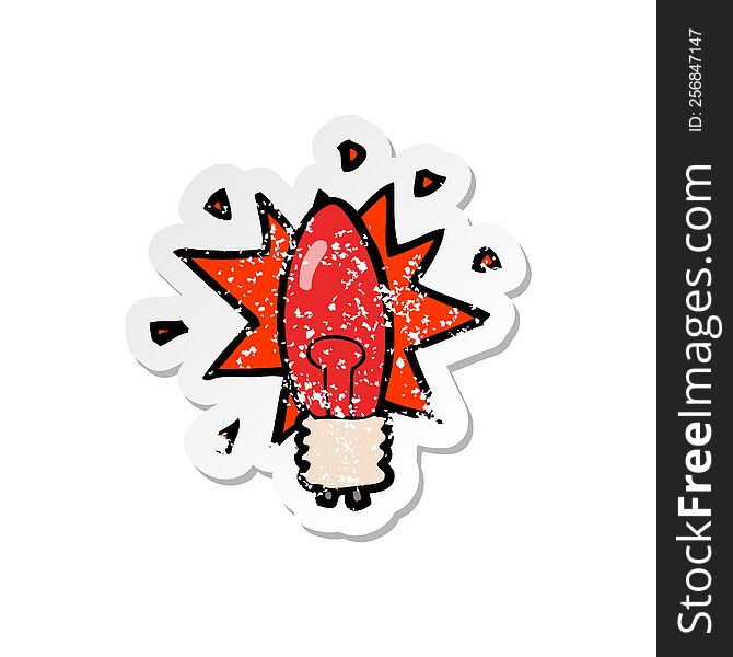 retro distressed sticker of a cartoon red light bulb
